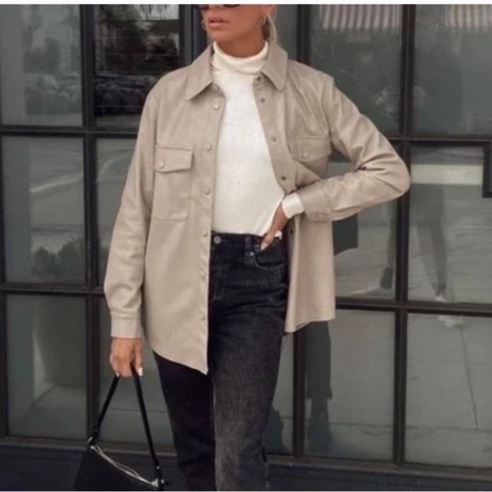 NWT Zara tan faux suede shirt jacket size small